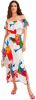 Desigual off shoulder maxi jurk met all over print en volant wit/rood/blauw online kopen