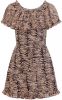 NIKKIE off shoulder jurk Ramona Lee van gerecycled polyester bruin/zwart online kopen