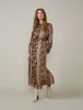 Summum Woman maxi jurk met bladprint en open detail bruin/zwart/ecru online kopen